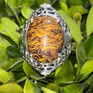 925 sterling silver & mariam jasper ring natural stone large 20x16.3mm,8.85g Sz8